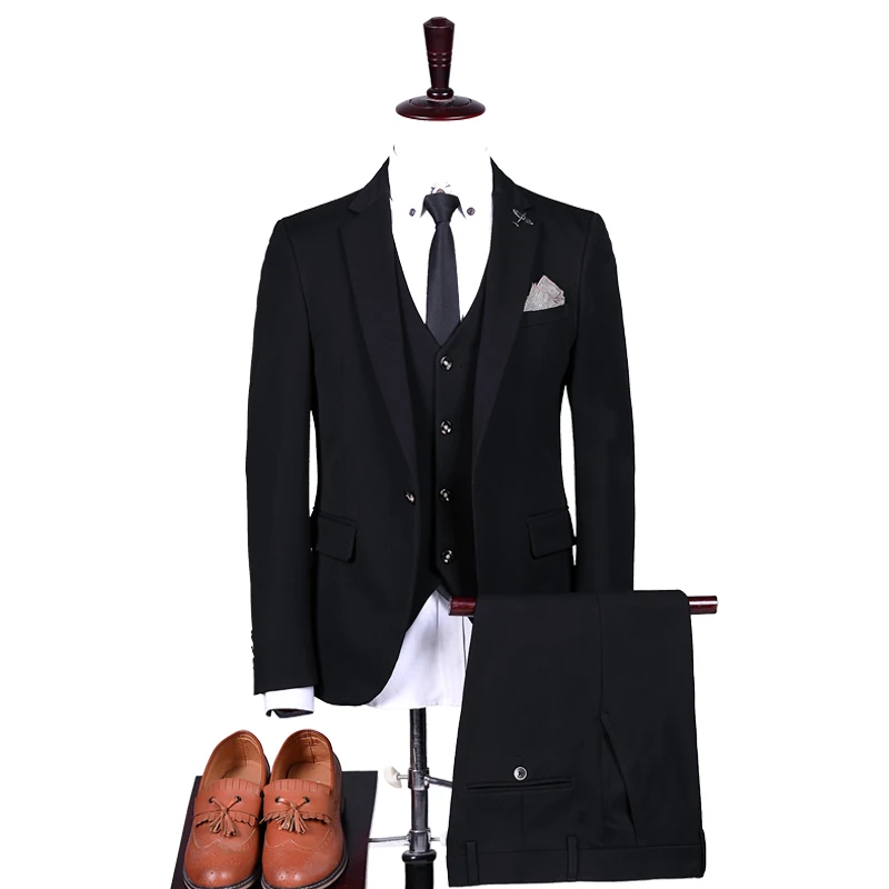 Mens Suits Casual Male Party Dress Suit 3pcs Sets(Jacket+Pants+Vest) Formal Wedding Tuxedo Men's Business Blazers with Pants - Цвет: Black