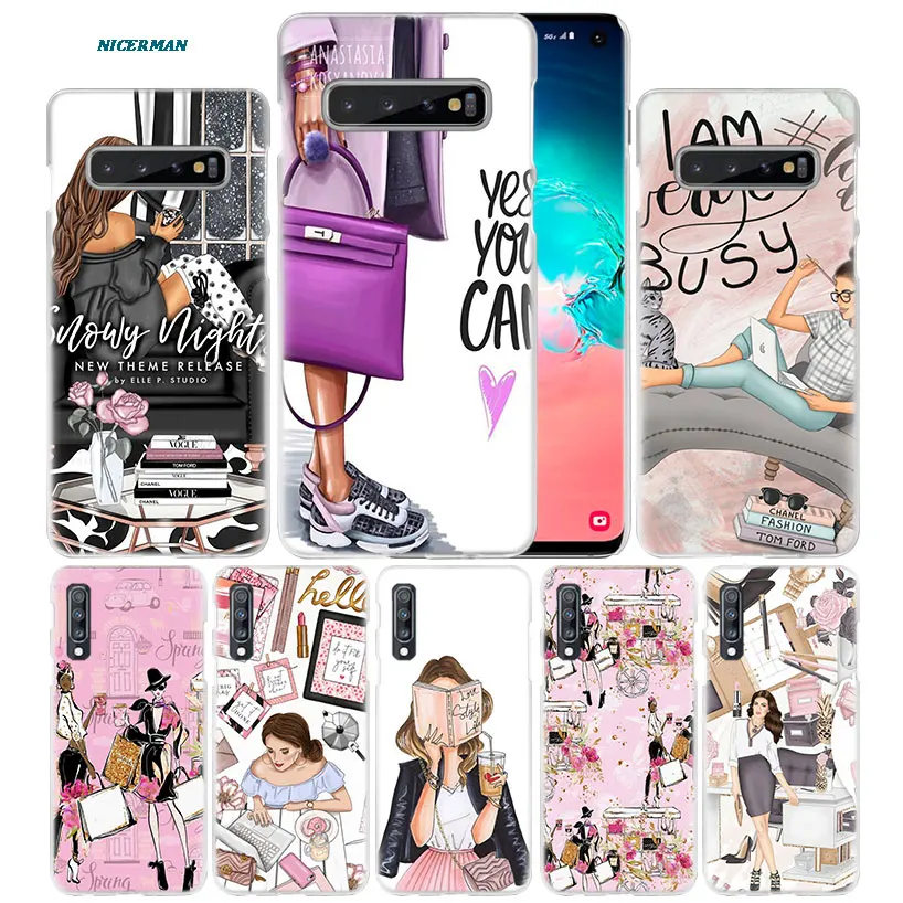 

Vogue Girl Shopping Case for Samsung Galaxy Note 10 5G 9 8 S10 S9 S8 Plus A50 A40 A70 A20 e Note10 + PC Phone Coque Cover A10 s