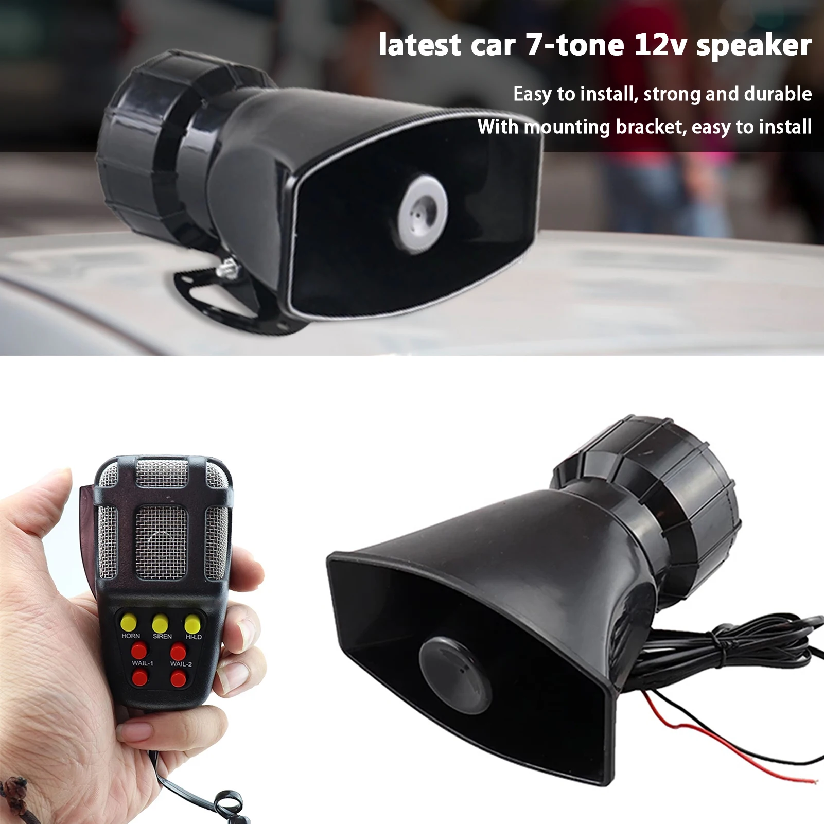 100W 12V 7 Sounds Auto Lkw Lautsprecher Warnung Alarm Polizei Feuer Sirene  Horn Lauter Ton 105db Mit MIC mikrofon