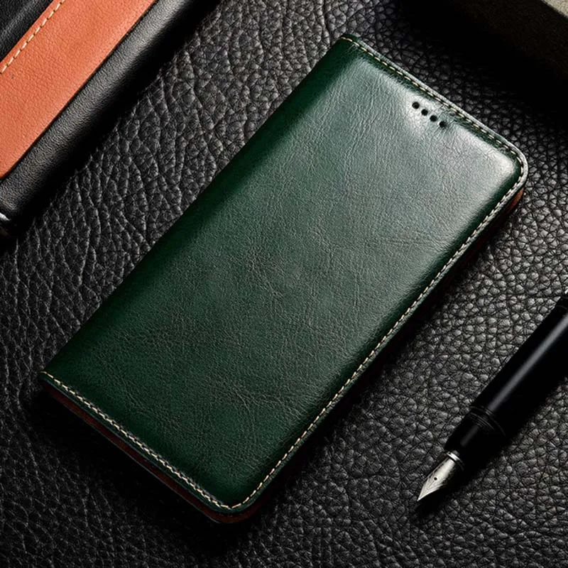 Magnet Natural Genuine Leather Flip Wallet Phone Case Cover