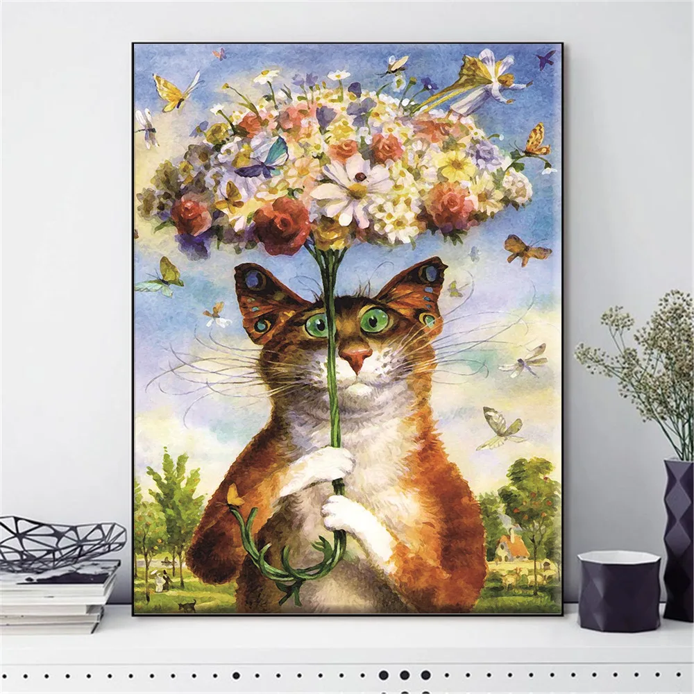 

HUACAN Cross Stitch Embroidery Kits Cat Animal Cotton Thread Painting DIY 14CT Needlework DMC New Year Home Decor