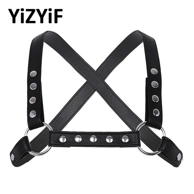 Men Chest Harness Belt Sexy Mens Harness Straps Faux Leather Adjustable Body Chest Harness Belt Zentai With Metal O-rings Fancy Club Party Costumes