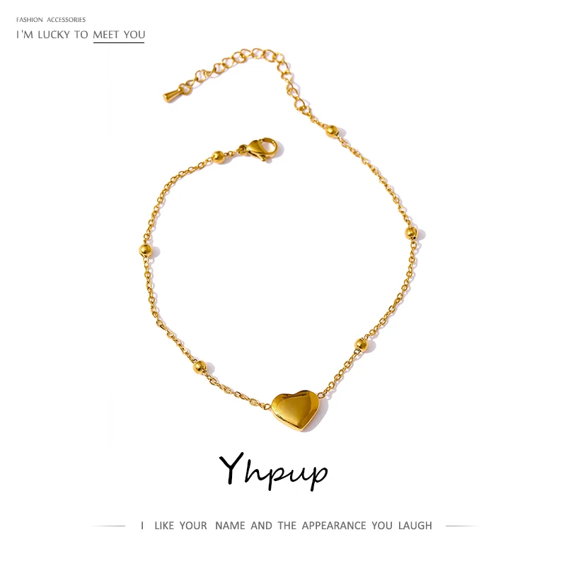 Ankle Chains Stylish Chain Bead Heart Stainless Steel Metal Anklet Summer Barefoot Beach Golden On Foot Charm Jewelry