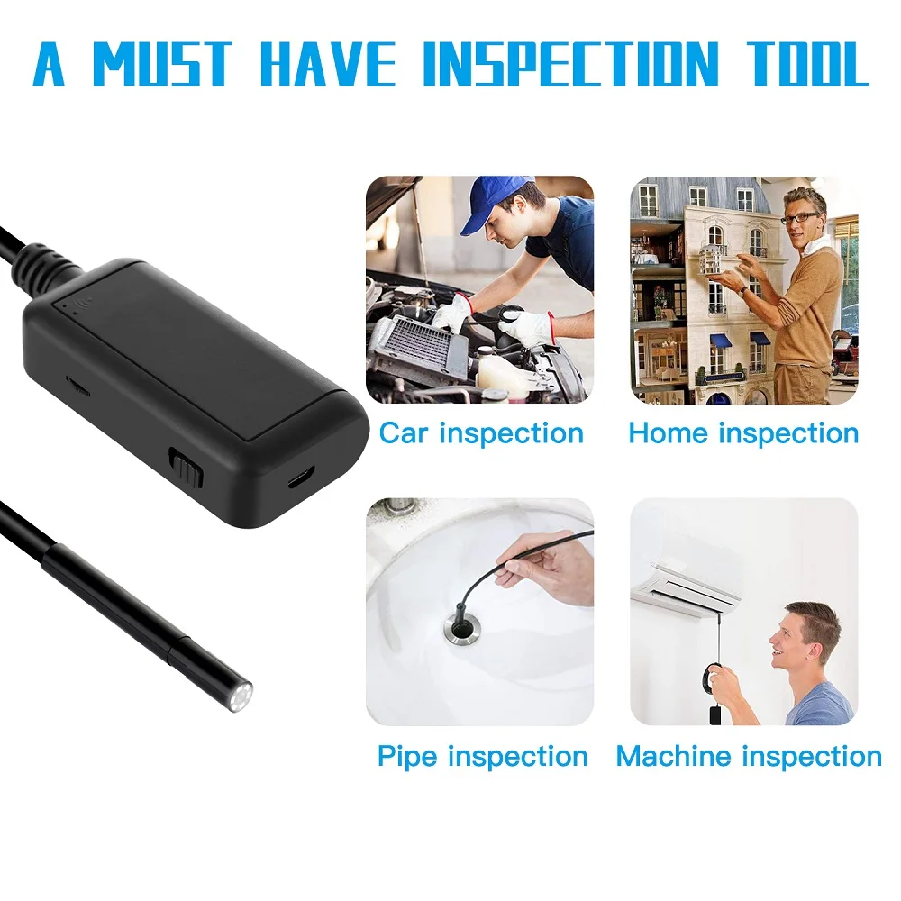 F220 5.5mm 5MP HD WIFI Wireless Borescope Endoscope Camera Hard Wire Support IOS Android Smart Phone with 6 Adjustable LED