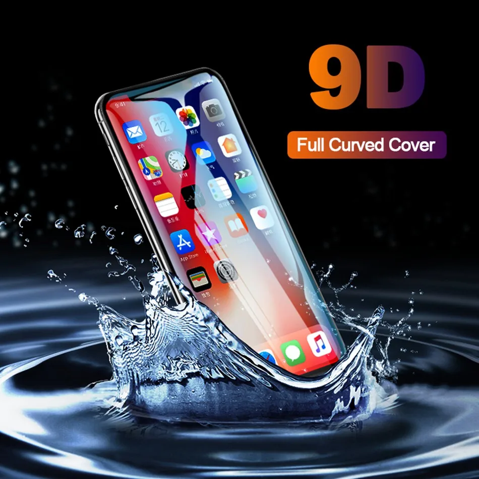 

9D Full Curved Screen Tempered Glass For iPhone 7 Plus 11 Pro Xs Max Screen Protector For iPhone X XR 6 8 Plus Protective Film