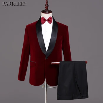 

Red One Button Shawl Colllar Tuxedo Suit Men 2020 Brand New Slim Fit Mens Suits With Pants Wedding Groom Costume Homme Mariage