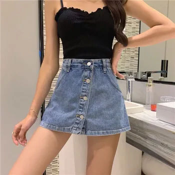 

Jeans, skirt, shorts, summer skirt, high waistline, short skirt, loose buckle, thin Korean version of the student small