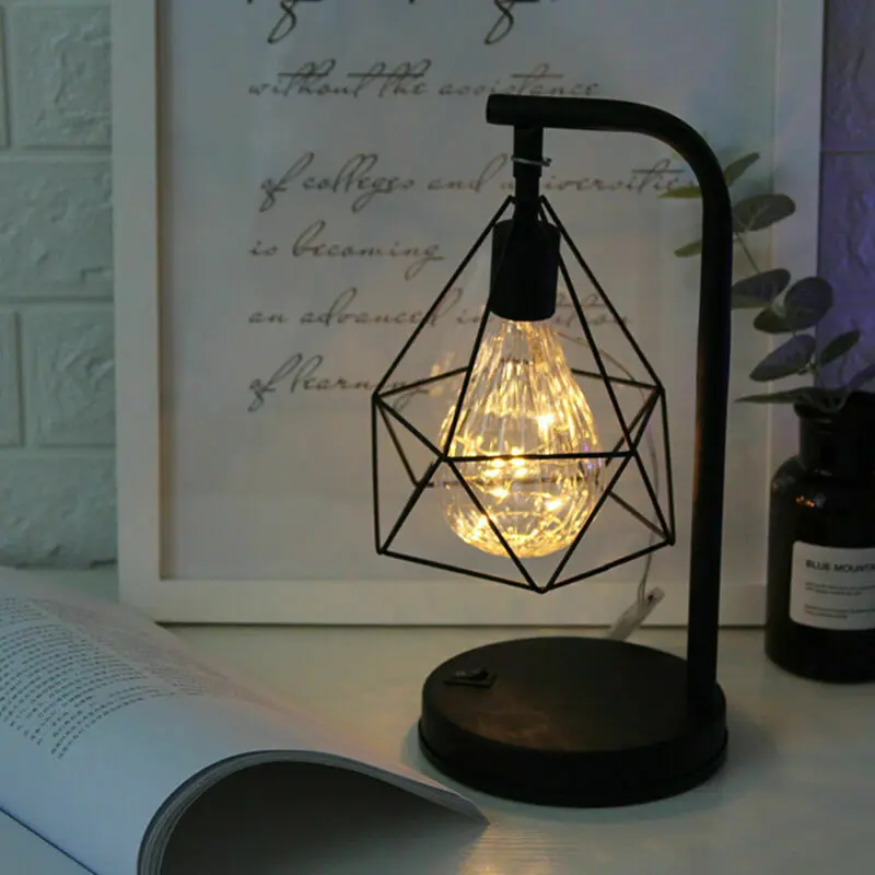 New Retro Desk Lamp Iron Metal Table Diamond Shape Battery Powered Lamps Birthday Xmas Gifts | Лампы и освещение