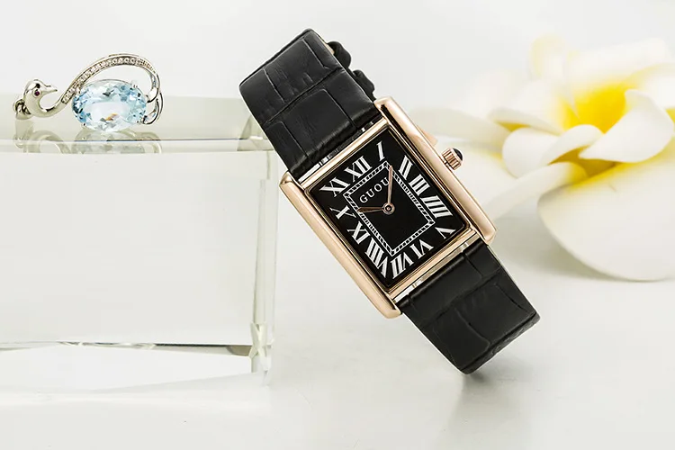 

Guou Watch Korean Style Watch Rectangular Leather Belt Retro Rome Measuring Quartz Watch WOMEN'S Watch