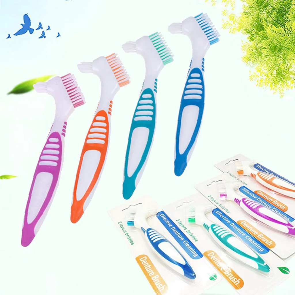 8Pcs Double Sided Denture Cleaning Brushes Set False Teeth Food Residue Stains Oral Cleaner Toothbrush