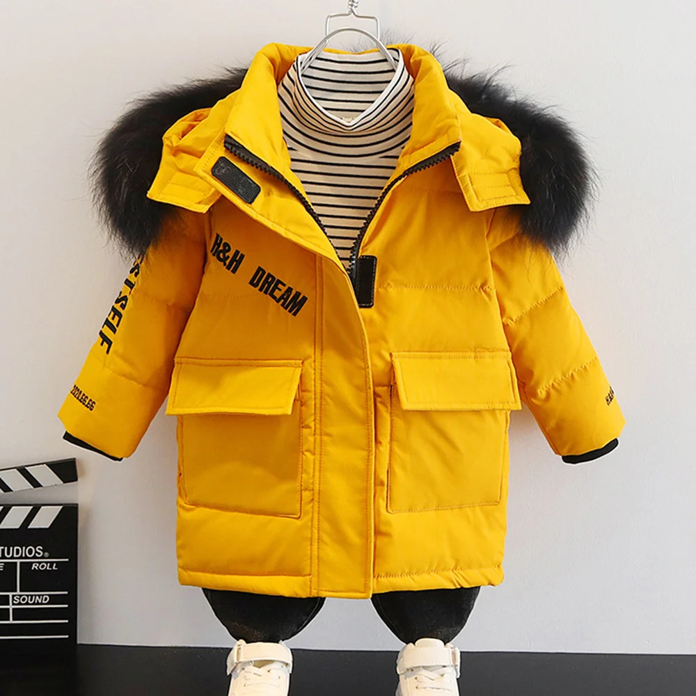 1-3Y Children Winter Hooded faux fur Coat Warm duck Down Jacket toddler Girl Boy clothes Kids Parka clothing Outerwear snowsuit