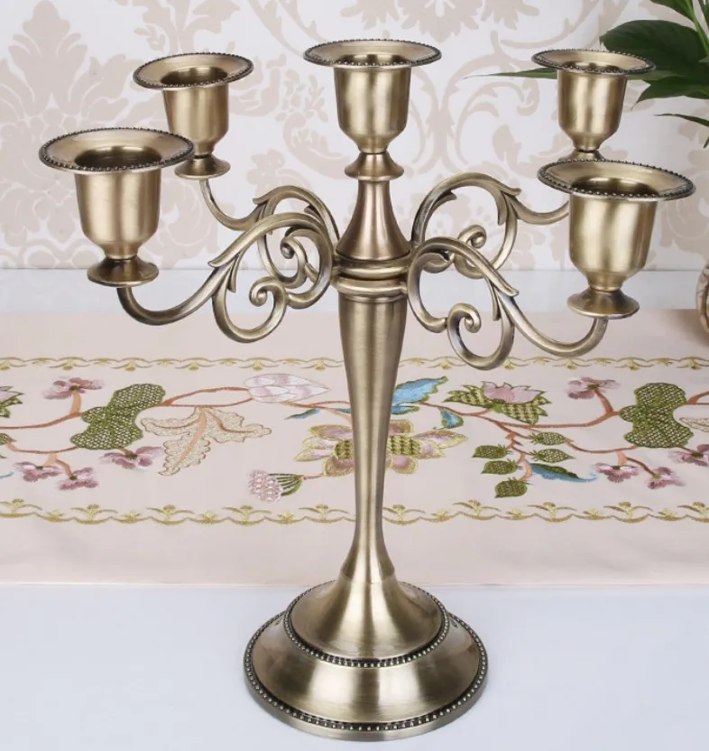 Antique Bronze 3/5 Arms Metal Pillar Candle Holders Candlestick Cups