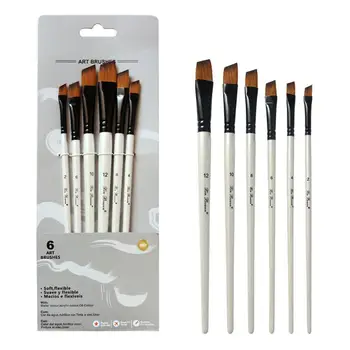

6PCS Pearl White Wooden Pole Bicolor Nylon Hair Watercolor Brush Set