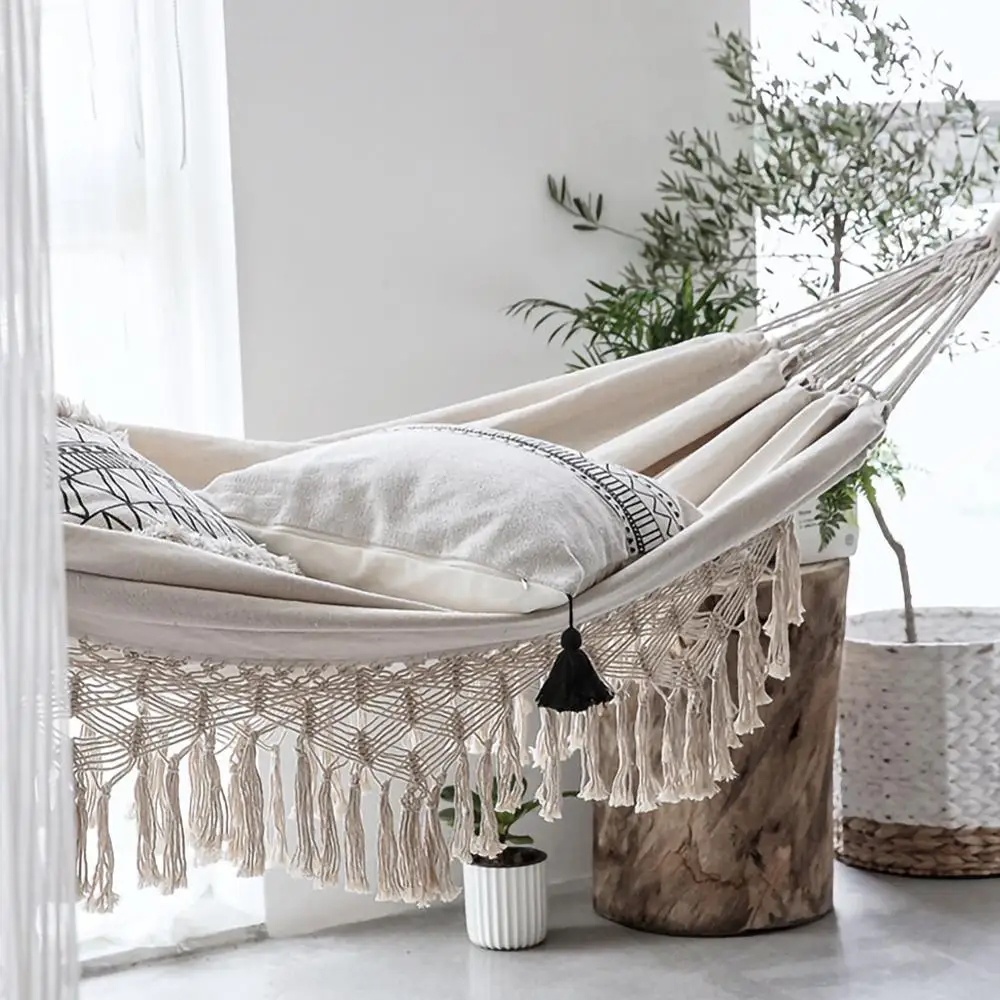 Portable Double Hammock Boho Style Brazilian Macrame Fringed Deluxe Net Hanging Swing Chair Home Travel Outdoor 2 1 5m Hammocks Aliexpress