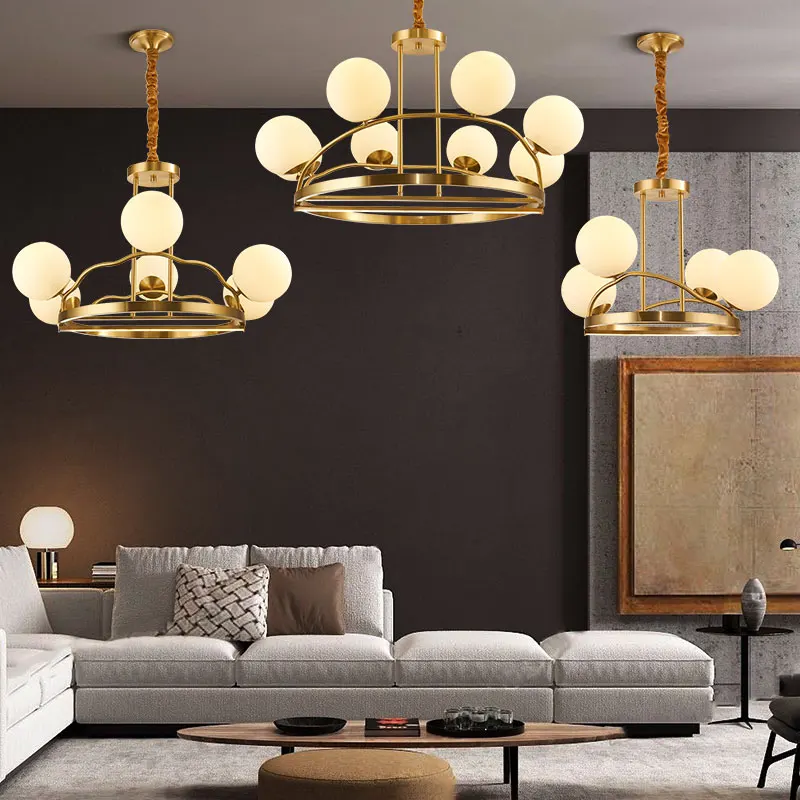 Современные латунные люстры для гостиной латунная подвесная лампа со стеклянным