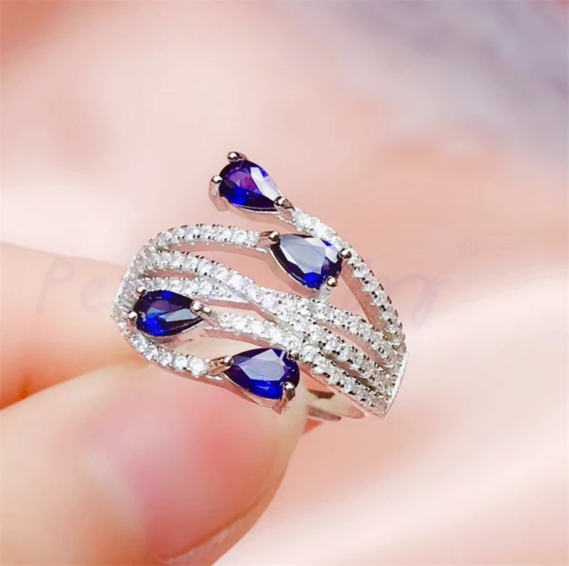 Натуральное Настоящее сапфировое кольцо класса люкс 0.35ct* 4 шт драгоценный камень Серебро 925 пробы ювелирные украшения# R991204