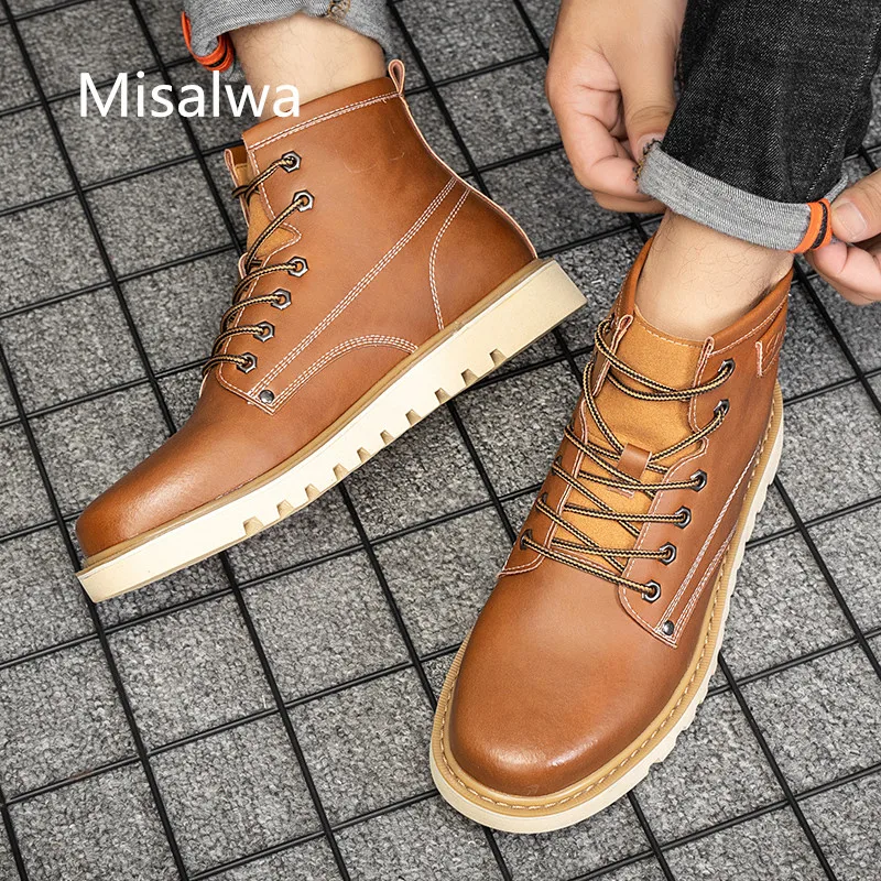 

Misalwa Leather Men Vintage Boots Spring Autumn Male Casual England Style Boots Army Snow Shoe Work Chaussure Homme 2019