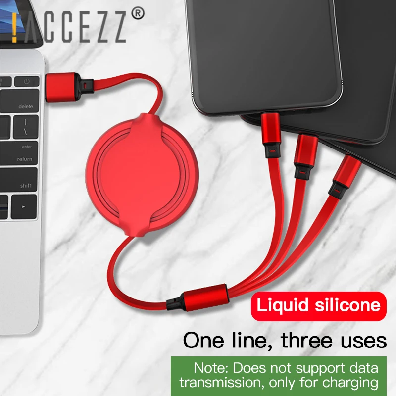 

!ACCEZZ 3 in 1 Liquid Silicone USB Cable Fast Charge For iPhone 11 Pro 8 7 Micro USB Type C For Samsung Xiaomi Retractable Cable