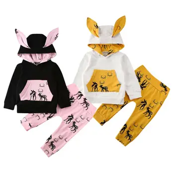 

0-24M Pudcoco Baby Girls Clothes Set 2PCS Toddler Newborn Baby Boy Hooded Bunny Ear T-Shirt Tops + Floral Pants Outfits Clothes