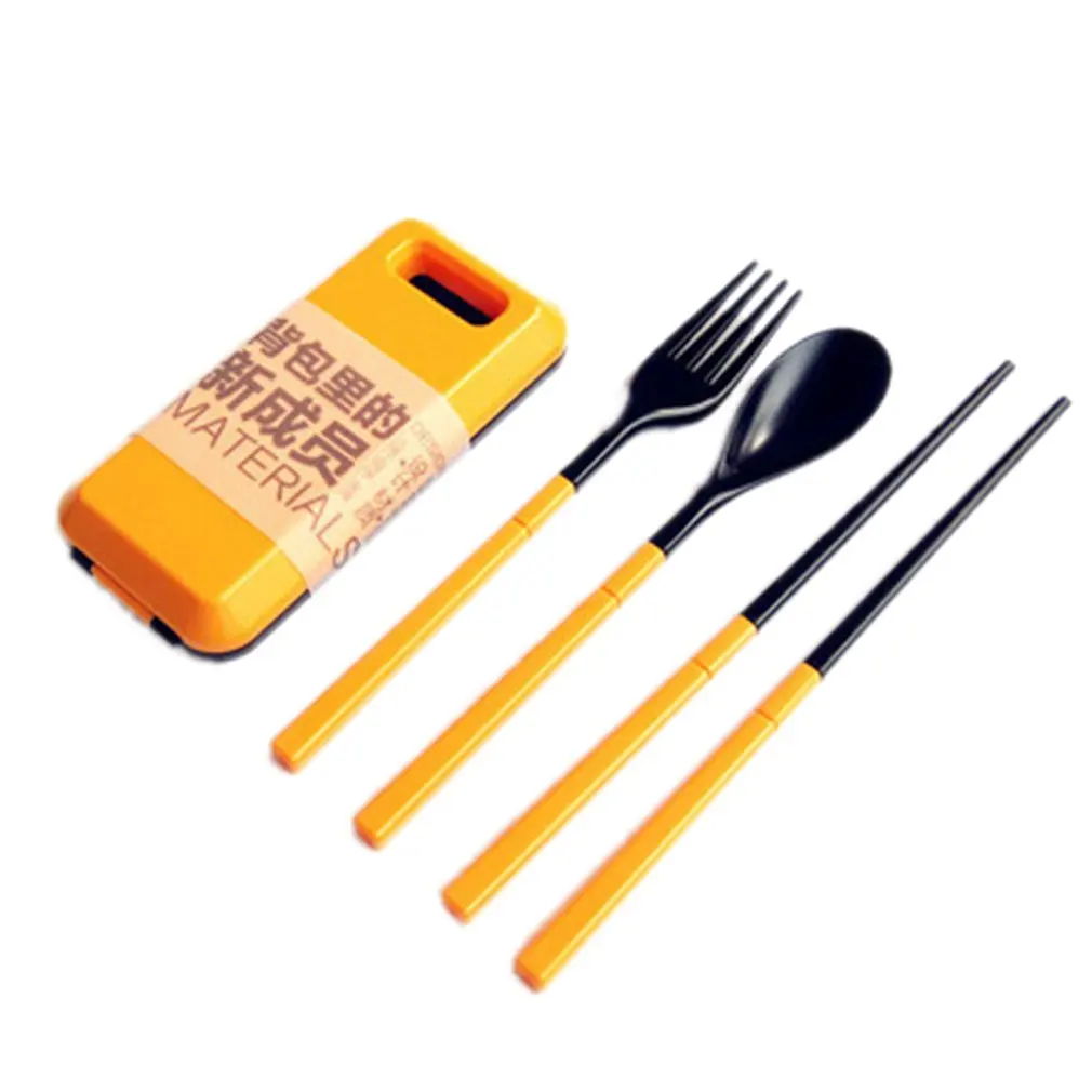 

ABS Plastic Tableware Three-piece Portable Travel Set Folding Combination Chopsticks Fork Spoon Practical