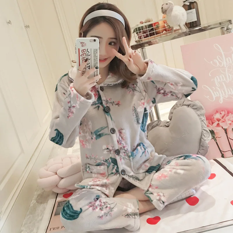 JULY'S SONG зимняя пижама набор Женская одежда для сна теплая фланелевая розовая Милая Толстая пижама с длинными рукавами Домашняя одежда с животными домашний костюм - Цвет: 16