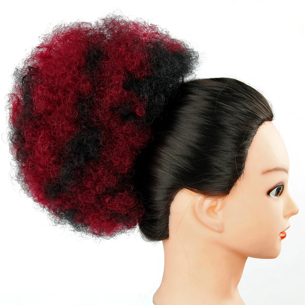 

YXCHERISHAIR Afro Chignon Hair Bun Piece High Temperature Fiber Ombre Curly Synthetic Afro Drawstring Ponytail Extensions