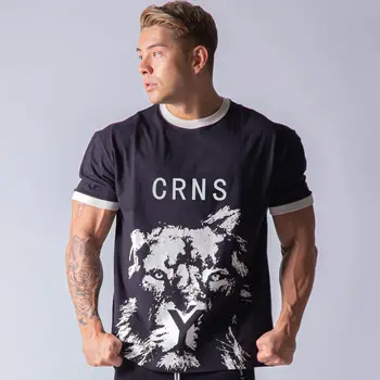 

Cotton Casual Print t shirt Men Gym Fitness Workout Short sleeve T-shirt Male Sport Tee shirt Tops Summer Fashion Loose Clothing
