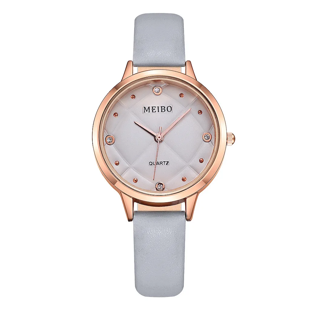 Модные женские часы relogio женский браслет с бриллиантовым узором, кварцевый Кожаный ремешок для часов, простые тонкие женские часы с ремешком - Цвет: Gray