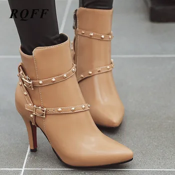 

Super High Thin Heels Shoes 2019-2020 Autumn Ankle Boots Women Plus Size 45 46 Sexy Rivet Fashion Woman Pointed Toe Winter Boot