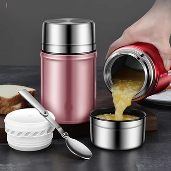 

750ml/1000ml Food Thermal Jar Vacuum Insulated Soup Thermos Containers Stainless Steel Lunch Box with Folding Spoon