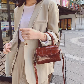 

Solid Flip Ladies Shoulder Travel Handbags Small Crossbody Purse Retro Women Messenger Purse PU Stone Pattern Tote