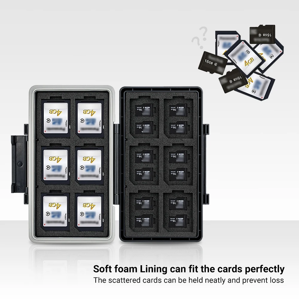 JJC 36 Slots SD Microsd Card Case Holder Waterproof  Soft Lining for 24 TF Micro SD SDXC SDHC & 12 SD Card Organizer Storage Box