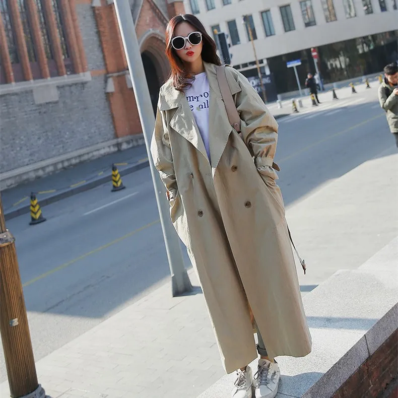 

Hot Sale 2019 Autumn New Pockets Solid Coat Women Fashion Temperament Double-Breasted Long Trench Coats Holiday Loose Overcoat