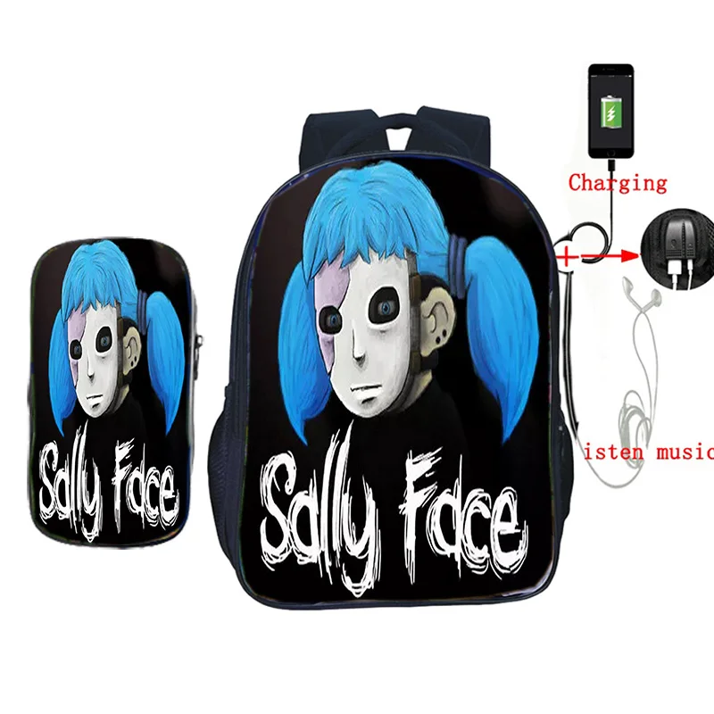 Sally Face 2 шт./компл. рюкзак школьный для ноутбука рюкзак для подростков мальчиков и девочек ежедневный рюкзак зарядка через usb рюкзак на плечо для путешествий