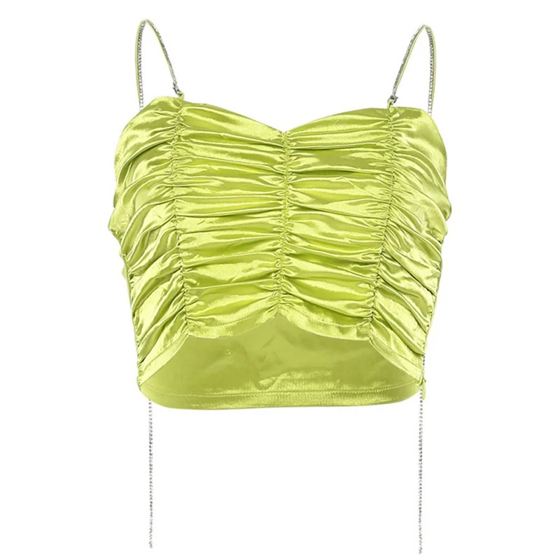 Fluorescent Green Женские майки с рюшами, базовые Топы, укороченные топы, флуоресцентные женские уличные короткие майки, повседневные топы без рукавов - Цвет: Fluorescent Green