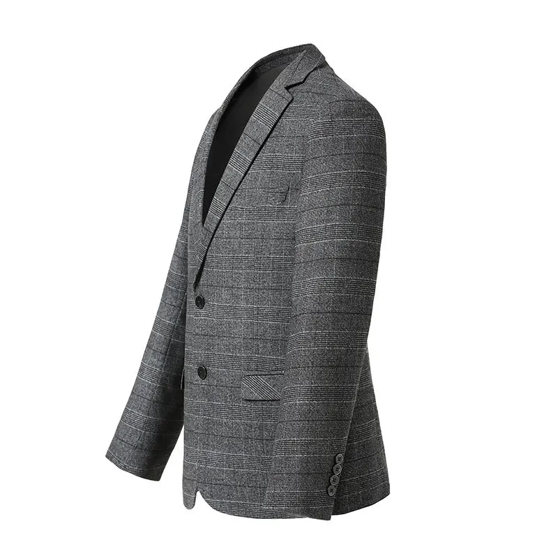 2019 Europe Grey Plaid Blazers Men Full Sleeve Smart Casual Blazer Jacket Fashion City Suit Male Regular Coat Spring Autumn