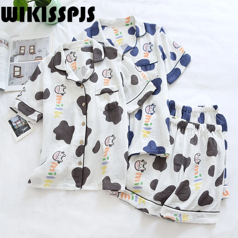 

Women's Cotton Pajamas New Summer Thin Short Sleeve Shorts Home Suit Kawaii Pajama Two Piece Set Summer Pajamas for TeenGirls