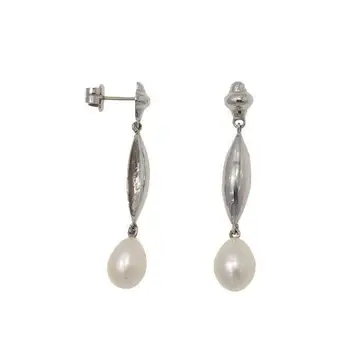 

Long earrings mobile Gold freshwater cultured pearl and White