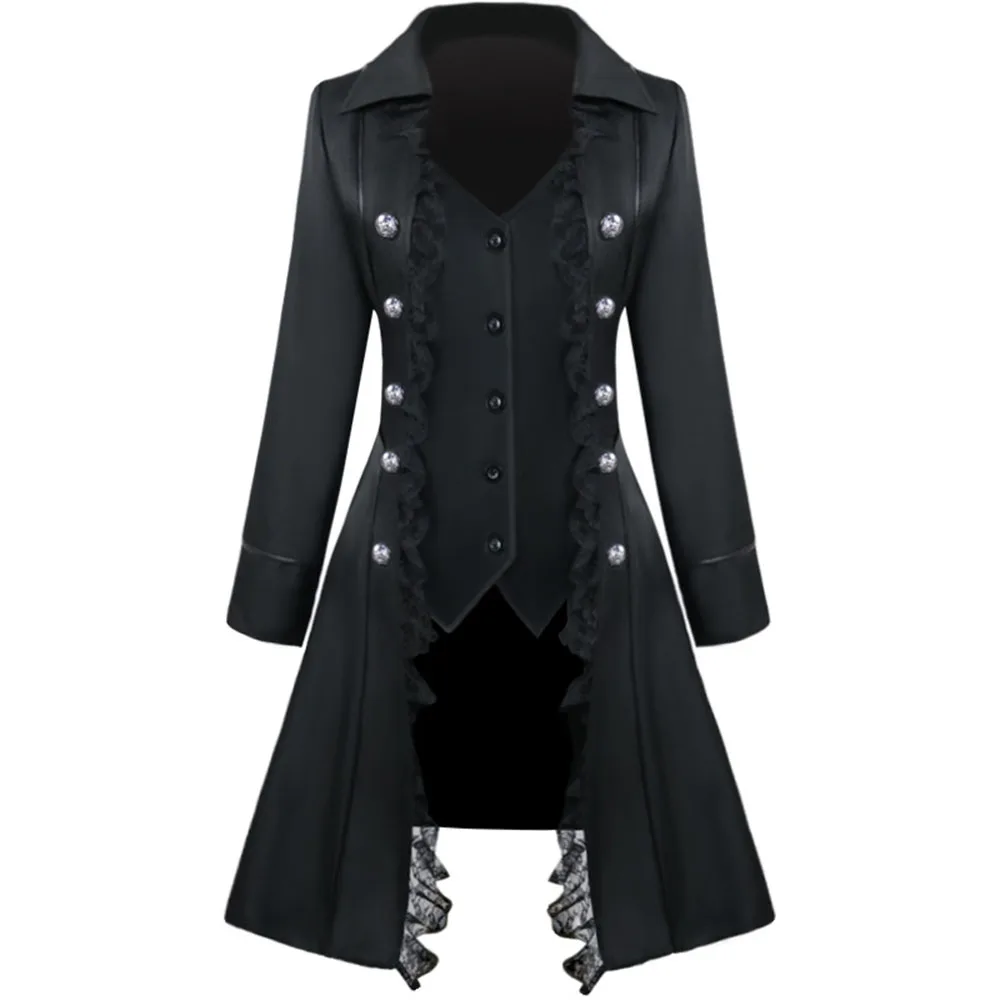 

Women Overcoat Medieval Solid Color Long Sleeve Three-Breasted Ladies Jacket Irregular Top Female Gothic Jackets
