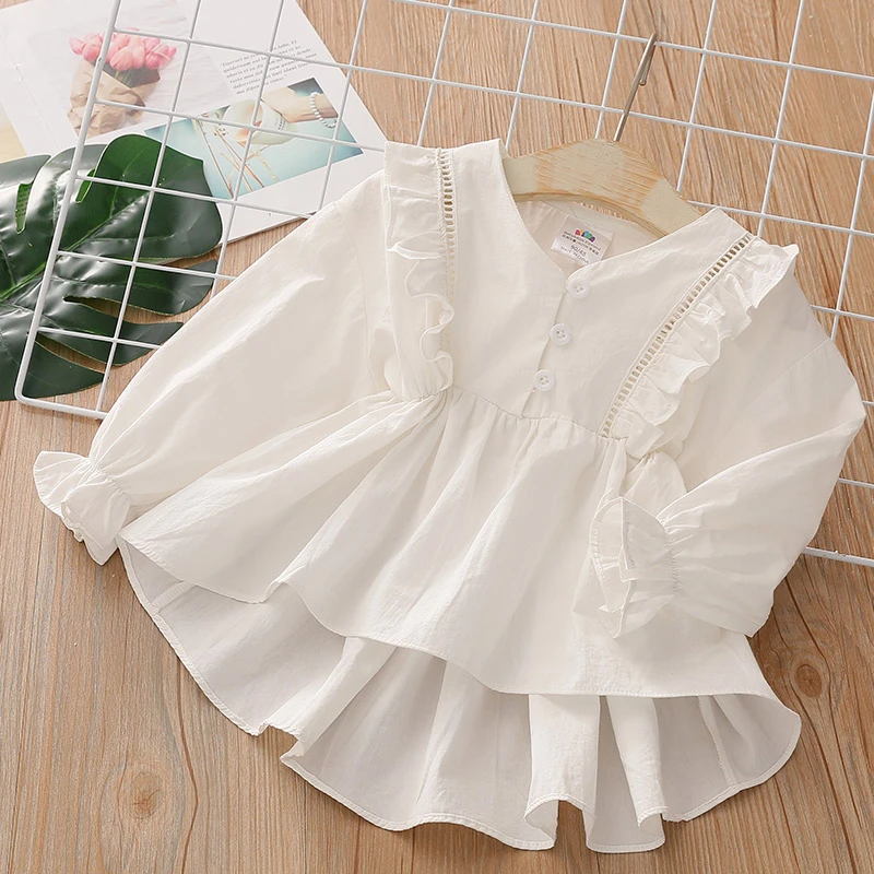 Blusa blanca de con manga larga y cuello en V para niña, camisa bonita de 2, 3, 4, 6, 8 y 10 años, primavera y otoño, y camisas| AliExpress