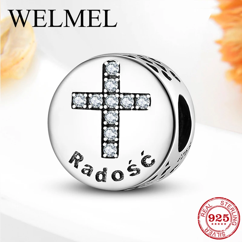 

New Real 925 Sterling Silver Charm Clear CZ Religious Cross Bible-Joy Beads fits Original Pandora Charm Bracelets Jewelry Making