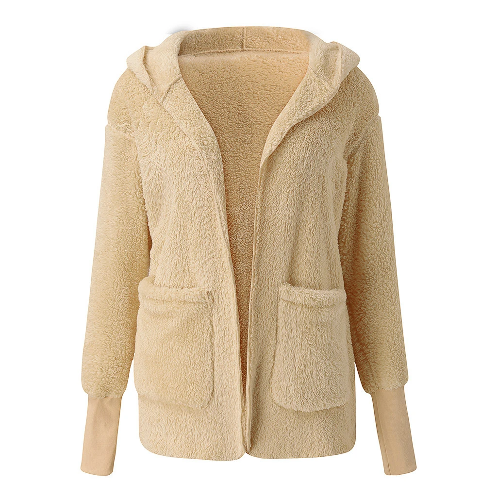 Women Autumn Winter Jacket Coat Hood Luxury Fleece Jacket Fluffy Jackets Overcoat Casual  Plus Size Outwear 822