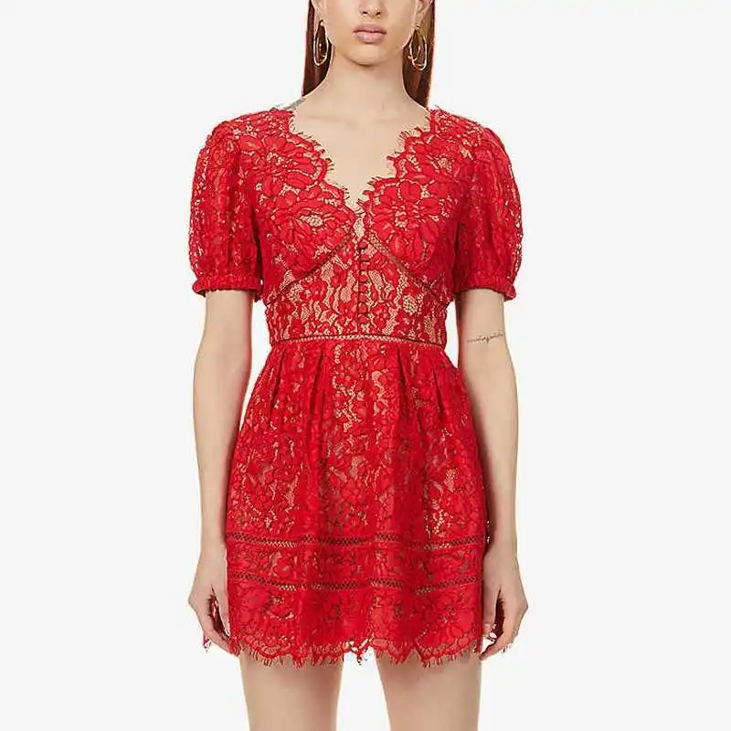 ZAWFL 2021 Women Palace Style Front Self Portrait Dress Lady Sexy Backless Puff Sleeve A-line Mini Holiday Summer | Женская одежда
