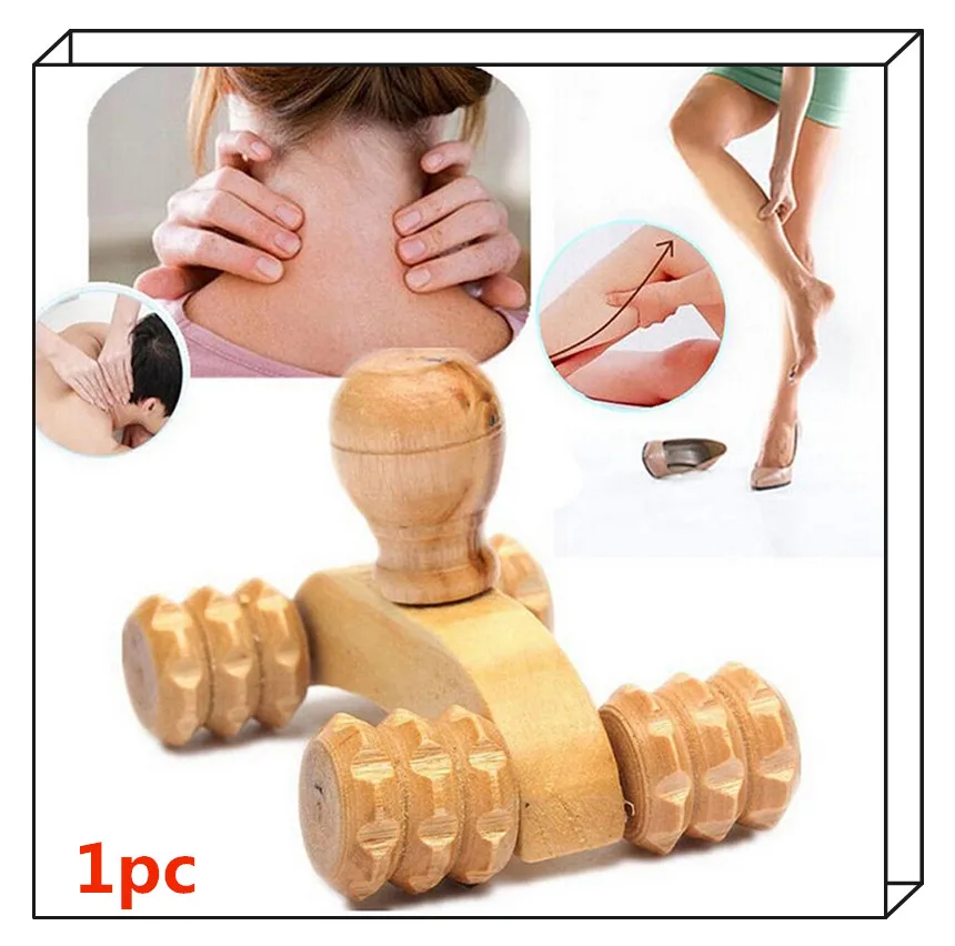 Hot 1Pc 4 Wheels Roller Solid Wooden Hand Massage Reflexology Face Hand Foot Back Full-body Relaxing Tools
