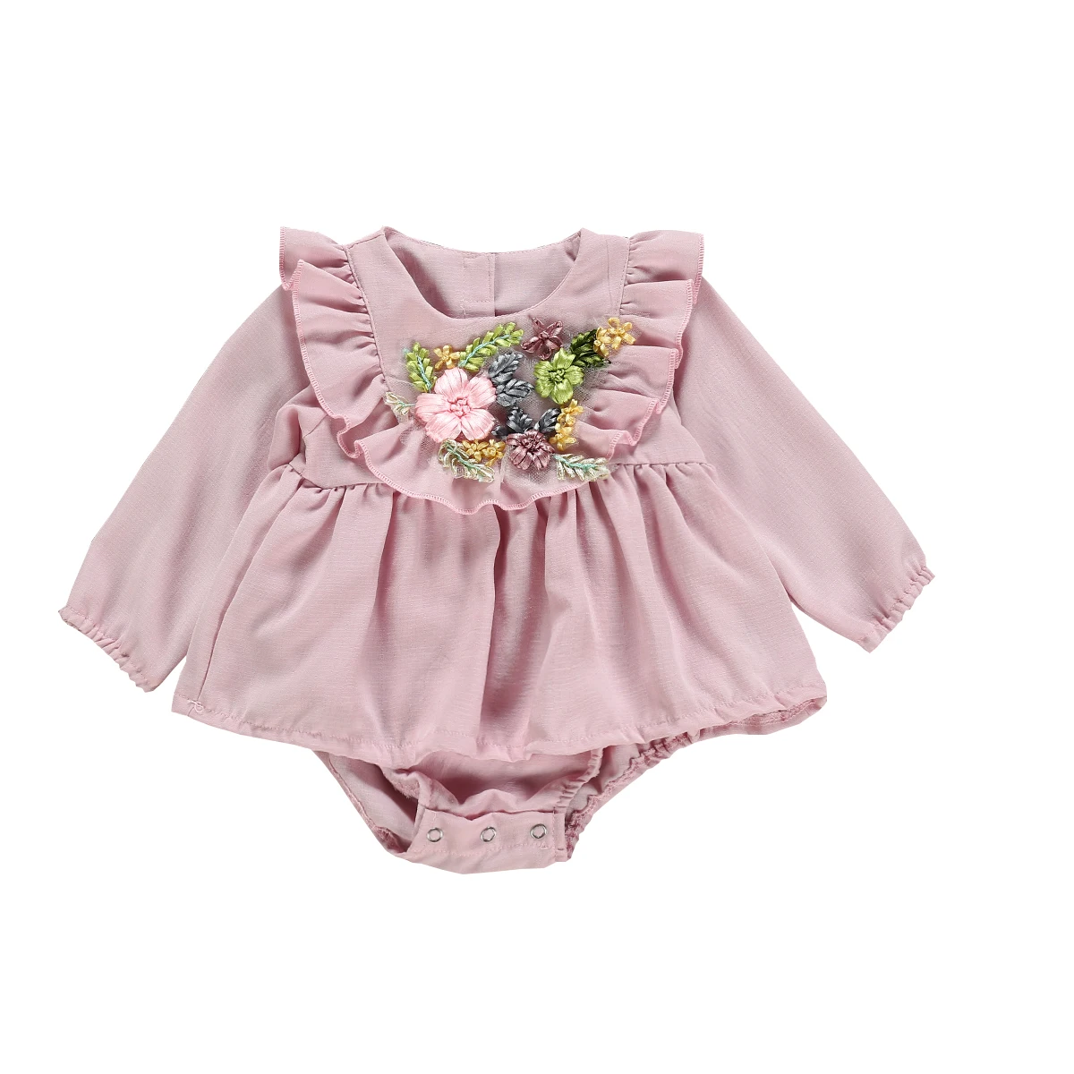 Cute Newborn Baby Girl Long Sleeve Floral Solid Color Dress Romper Jumpsuit Playsuit Outfits Baby Clothes - Цвет: Фиолетовый