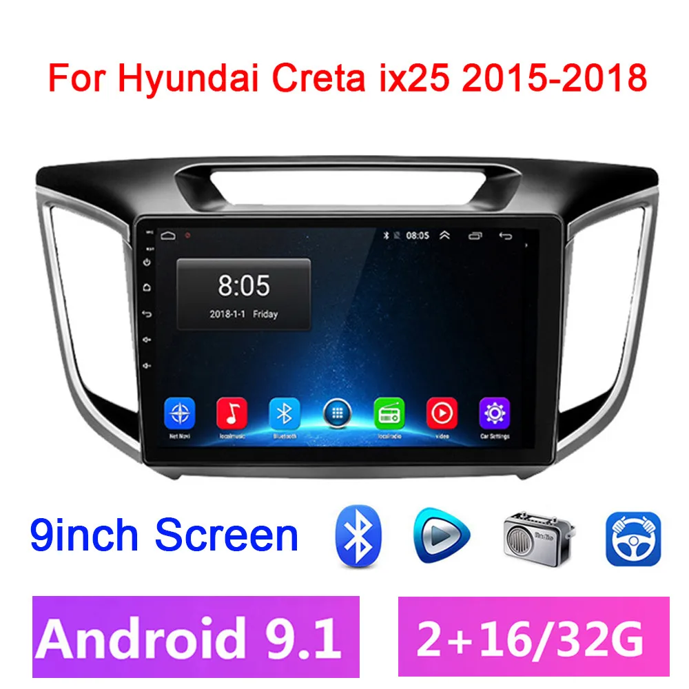 Автомагнитола 2 din Android 9 1 мультимедийный плеер для Hyundai Creta IX25 2015 2018 дюймов HD GPS