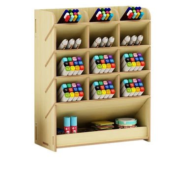 

Wooden Pen Holder Storage Box, Large Capacity Multi-Frame Pen Holder, Office Desktop Storage Rack