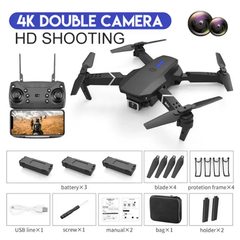 

Drone New E525 WIFI FPV and 4K High Definition Wide Angle Double Camera Height Holds Quadrotor Foldable Drone Gift Toy