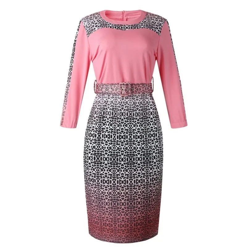 

2020 Spring Formal Leopard Print Patchwork Dress Women Office Lady Sexy O Neck Three Quarter Sleeve Bodycon Causal Pencil Dress
