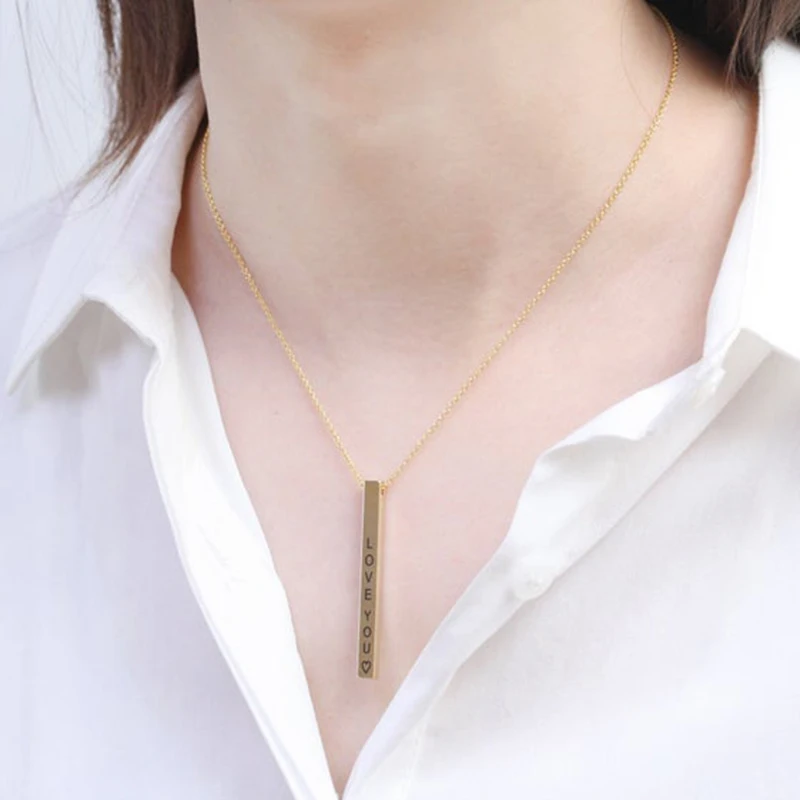 Vertical Necklace Engraving Initial 